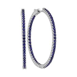 3.75 CTW Blue Sapphire In/Out Hoop Earrings 14KT White Gold - REF-134H9M