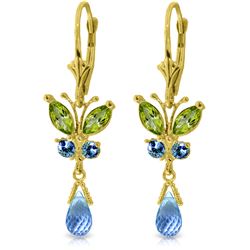 Genuine 2.74 ctw Peridot & Blue Topaz Earrings Jewelry 14KT Yellow Gold - REF-42R6P