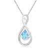 Image 1 : 0.80 CTWOval Created Blue Topaz Solitaire Diamond Teardrop Pendant 10KT White Gold - REF-18N2F