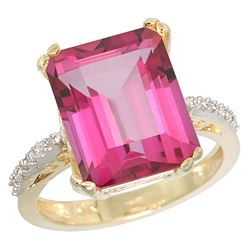 Natural 5.48 ctw Pink-topaz & Diamond Engagement Ring 10K Yellow Gold - REF-39H6W