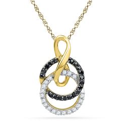 0.20 CTW Black Color Diamond Double Circle Pendant 10KT Yellow Gold - REF-14N9F