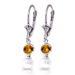 Genuine 5.2 ctw Citrine & Pearl Earrings Jewelry 14KT White Gold - REF-35H9X