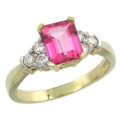 Natural 1.48 ctw pink-topaz & Diamond Engagement Ring 10K Yellow Gold - REF-43A3V