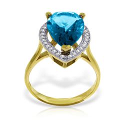 Genuine 4.66 ctw Blue Topaz & Diamond Ring Jewelry 14KT Yellow Gold - REF-76M6T