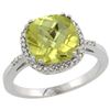 Image 1 : Natural 4.11 ctw Lemon-quartz & Diamond Engagement Ring 10K White Gold - REF-33W3K