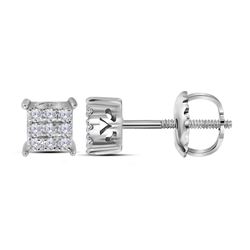 0.15 CTW Diamond Square Cluster Stud Earrings 10KT White Gold - REF-13W4K