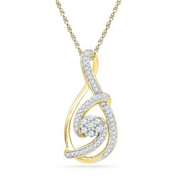 0.25 CTW Diamond Cradled Cluster Teardrop Pendant 10KT Yellow Gold - REF-19Y4X