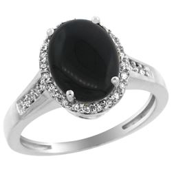 Natural 2.49 ctw Onyx & Diamond Engagement Ring 10K White Gold - REF-29A4V