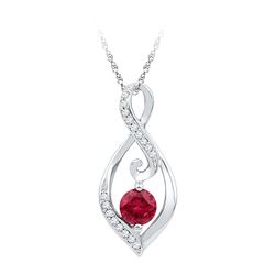 0.09 CTW Created Ruby Solitaire Diamond Teardrop Pendant 10KT White Gold - REF-12W8K