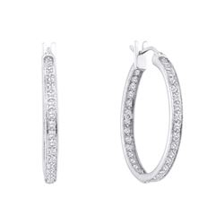 1 CTW Diamond Single Row In/Out Endless Hoop Earrings 14KT White Gold - REF-109K4W