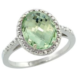 Natural 2.42 ctw Green-amethyst & Diamond Engagement Ring 10K White Gold - REF-25K5R