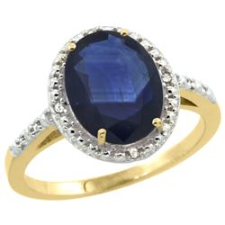 Natural 2.42 ctw Blue-sapphire & Diamond Engagement Ring 10K Yellow Gold - REF-85M8H