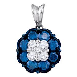 1 CTW Blue Color Diamond Cluster Pendant 10KT White Gold - REF-52W4K