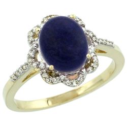 Natural 1.89 ctw Lapis & Diamond Engagement Ring 10K Yellow Gold - REF-27X3A