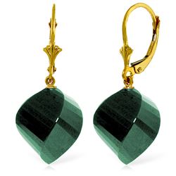 Genuine 30.5 ctw Green Sapphire Corundum Earrings Jewelry 14KT Yellow Gold - REF-44M4T