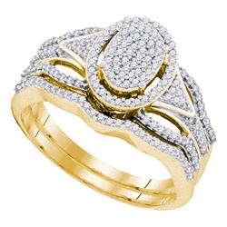 0.40 CTW Diamond Oval Cluster Bridal Engagement Ring 10KT Yellow Gold - REF-44F9N