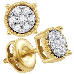 0.10 CTW Diamond Flower Cluster Milgrain Stud Earrings 10KT Yellow Gold - REF-10K5W