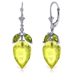 Genuine 19 ctw Quartz Lemon & Peridot Earrings Jewelry 14KT White Gold - REF-45V7W