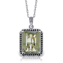 Genuine 5.55 ctw Green Amethyst & Black Diamond Necklace Jewelry 14KT White Gold - REF-68X4M