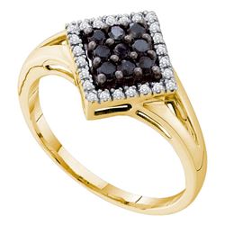 0.20 CTW Black Color Diamond Square Cluster Ring 14KT Yellow Gold - REF-22H4M