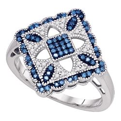 0.25 CTW Blue Color Diamond Square Cluster Ring 10KT White Gold - REF-34N4F