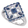 Image 1 : 0.25 CTW Blue Color Diamond Square Cluster Ring 10KT White Gold - REF-34N4F