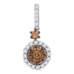 0.50 CTW Cognac-brown Color Diamond Cluster Pendant 14KT White Gold - REF-30X2Y