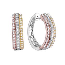 0.50 CTW Diamond Hoop Earrings 10KT Tri-Tone Gold - REF-52X4Y