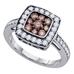 1 CTW Cognac-brown Color Diamond Square Cluster Ring 10KT White Gold - REF-49W5K