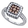 Image 1 : 1 CTW Cognac-brown Color Diamond Square Cluster Ring 10KT White Gold - REF-49W5K