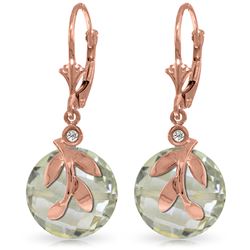 Genuine 10.63 ctw Green Amethyst & Diamond Earrings Jewelry 14KT Rose Gold - REF-44Z7N