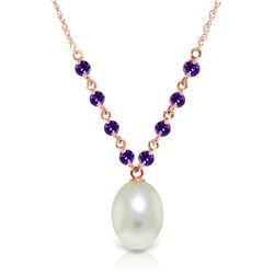 Genuine 5 ctw Pearl & Amethyst Necklace Jewelry 14KT Rose Gold - REF-25A4K