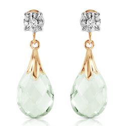 Genuine 6.06 ctw Green Amethyst & Diamond Earrings Jewelry 14KT Yellow Gold - REF-37W4Y