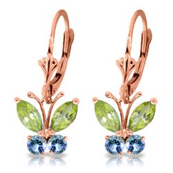 Genuine 1.24 ctw Peridot & Blue Topaz Earrings Jewelry 14KT Rose Gold - REF-38Z2N