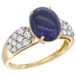 Natural 2.85 ctw lapis-lazuli & Diamond Engagement Ring 14K Yellow Gold - REF-56V7F