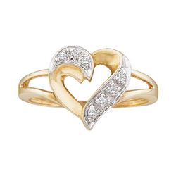 0.05 CTW Diamond Split-shank Heart Ring 10KT Yellow Gold - REF-12H2M