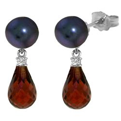 Genuine 6.6 ctw Black Pearl, Garnet & Diamond Earrings Jewelry 14KT White Gold - REF-27X6M