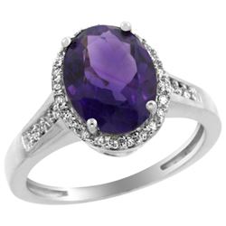 Natural 2.49 ctw Amethyst & Diamond Engagement Ring 14K White Gold - REF-42M2H