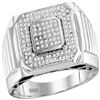 Image 1 : 0.33 CTW Mens Pave-set Diamond Square Cluster Ring 10KT White Gold - REF-75N2F