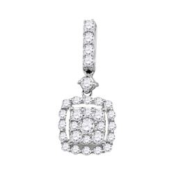 0.50 CTW Diamond Square Cluster Pendant 14KT White Gold - REF-37H5M