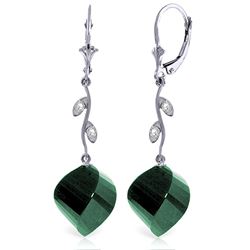 Genuine 30.52 ctw Green Sapphire Corundum & Diamond Earrings Jewelry 14KT White Gold - REF-66X2M