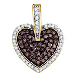 0.50 CTW Cognac-brown Color Diamond Heart Love Pendant 10KT Yellow Gold - REF-26N9F