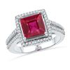 Image 1 : 0.33 CTW Cushion Created Ruby Solitaire Diamond Ring 10KT White Gold - REF-37K5W