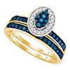 Image 1 : 0.50 CTW Blue Color Diamond Cluster Bridal Ring 10KT Yellow Gold - REF-24H2M
