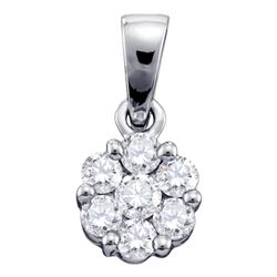 0.75 CTW Diamond Flower Cluster Pendant 14KT White Gold - REF-75W2K