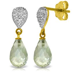 Genuine 4.53 ctw Green Amethyst & Diamond Earrings Jewelry 14KT Yellow Gold - REF-25T6A