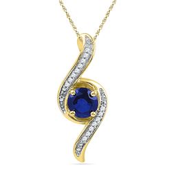 1.05 CTW Created Blue Sapphire Solitaire Diamond Pendant 10KT Yellow Gold - REF-14Y9X