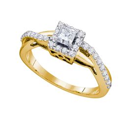 0.50 CTW Princess Diamond Solitaire Halo Bridal Engagement Ring 14KT Yellow Gold - REF-75K2W