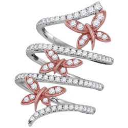 1.06 CTW Diamond Triple Butterfly Bug Coil Ring 18KT White Gold - REF-194N9F