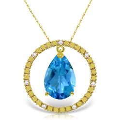 Genuine 6.6 ctw Blue Topaz & Diamond Necklace Jewelry 14KT Yellow Gold - REF-52R9P